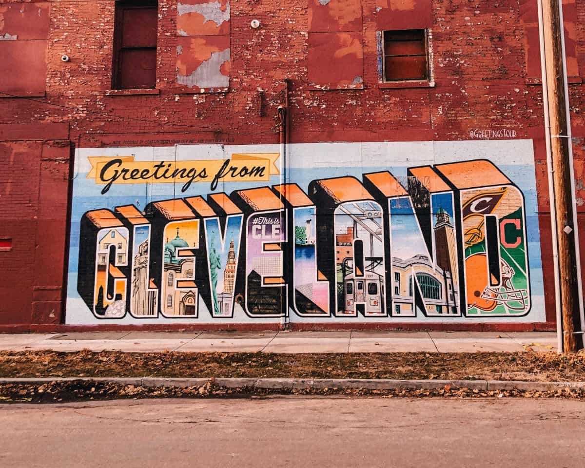 Cleveland Ohio Postcard mural, ohio CIty, cleveland, mural, street art. Black owned businesses in cleveland ohio