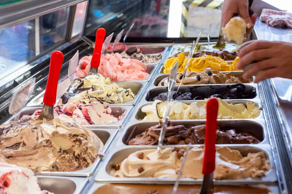 gelato behind glass container